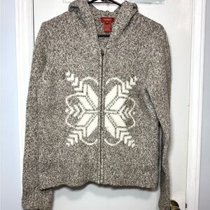 Sundance Catalog Intarsia Snowflake Hooded Sweater M